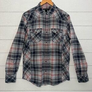 INC International Concepts Navy and Red Plaid Button Up Shirt Size Medium